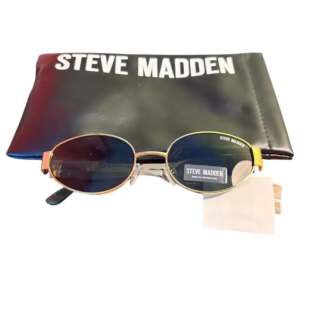 Steve Madden MYSTIE Shiny‎ Gold Frame Oval Sunglasses NWT